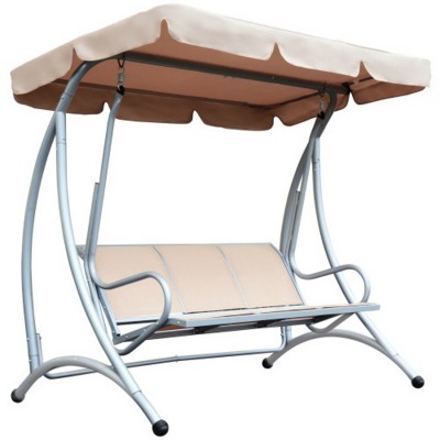 Syemin Patio Swings 3-Seat Outdoor Porch Swing Chair,with Adjustable Canopy, Breathable Seat, and Steel Frame, Beige, 77.25"*45.75"*67.75"