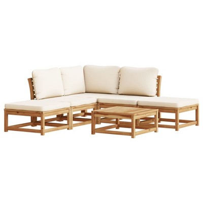 vidaXL 6 Piece Patio Lounge Set - Solid Acacia Wood Outdoor Furniture with Cushions - Garden Sofa, Footstool & Table