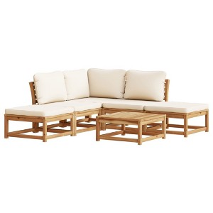 vidaXL 6 Piece Patio Lounge Set - Solid Acacia Wood Outdoor Furniture with Cushions - Garden Sofa, Footstool & Table - 1 of 4
