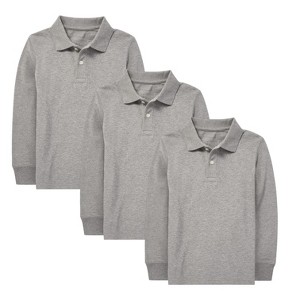 Kids And Boys 3 Pack Long Sleeve Pique School Uniform Polos - 1 of 4