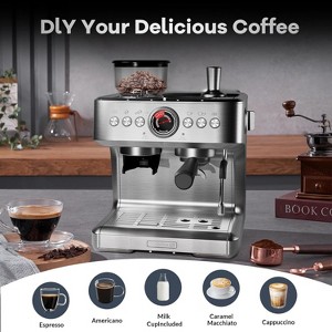 Espresso Machine with Grinder, 20 Bar Professional Coffee Maker, 15 Grind Settings & Steam Wand for Cappuccino/Latte, 2.8L Water Tank - 1 of 4