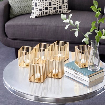Elegant Trio Metallic Gold Iron Votive Candle Holders Set