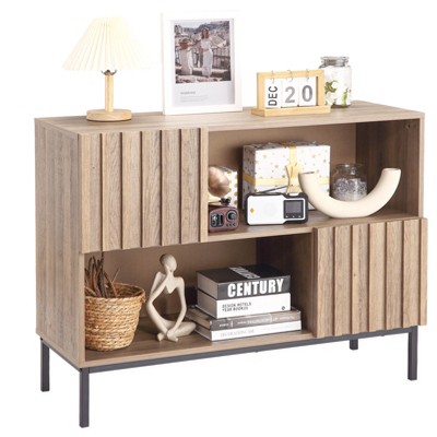 Entryway Table, Accent Cabinet for Living Room/Hallway, Farmhouse Buffet Storage Cabinet, Console Table with Display Shelf and Metal Legs