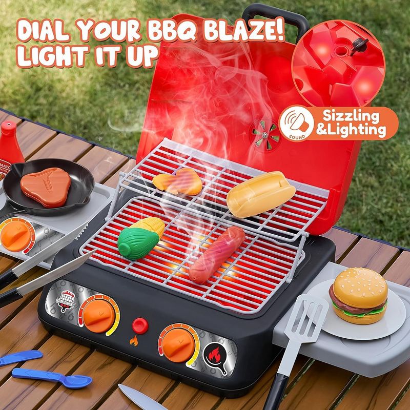 Syncfun Extra Large 2-Layer BBQ Grill Playset with Pretend Smoke, Sound & Color-Changing Food, Kitchen Toy Set,Pretend BBQ Grill Toy Set for Kids, 4 of 9