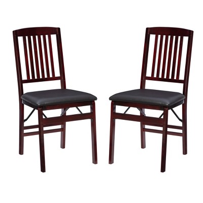 Set of 2 Triena Mission Back Faux Leather Folding Chair Espresso - Linon: Rubberwood Frame, No Assembly, Spot Clean