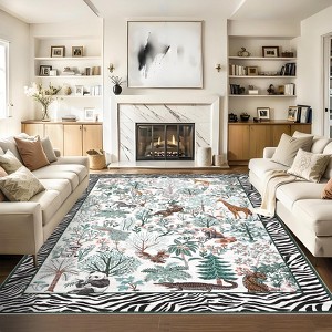Nasitip Traditional Jungle Animals Pattern Area Rug Non-Slip Washable for Living Room，Bedroom，Entryway - 1 of 4