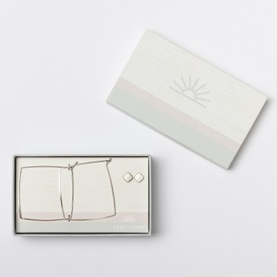 Totalee Gift Silver Geometric Diamond Earring Set Burnished Brass silver