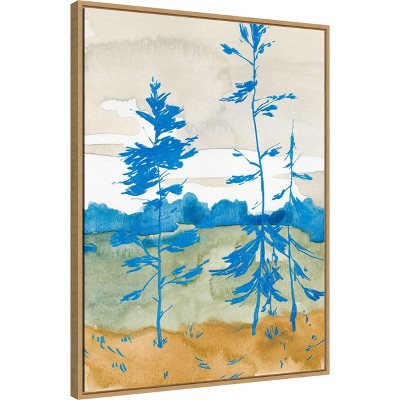Cerulean Blue and Green Abstract Landscape Framed Canvas Art