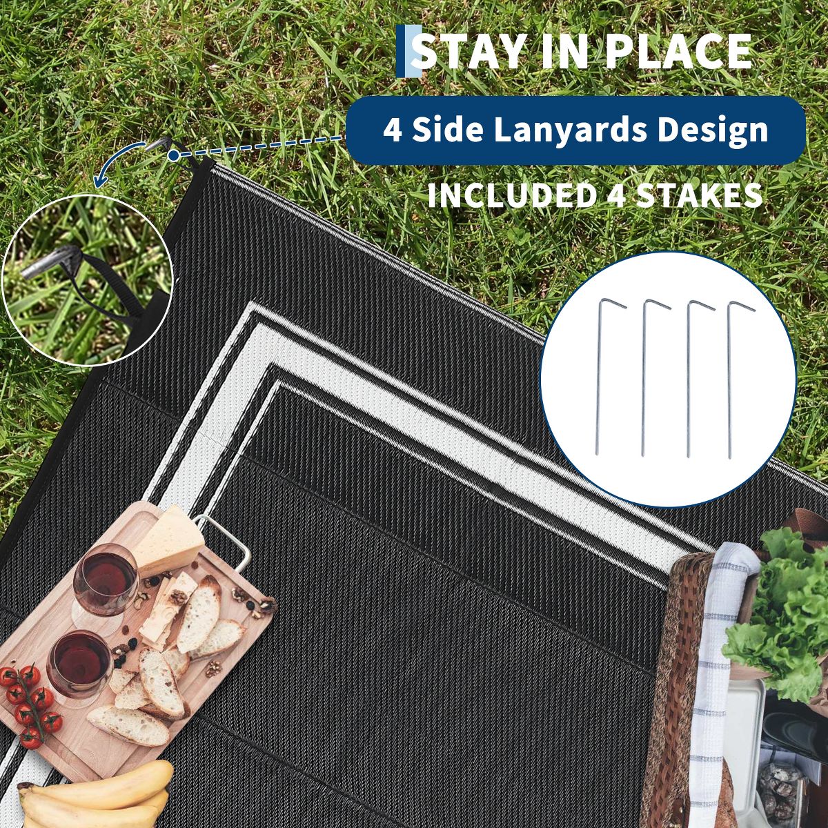 Garvee Outdoor Rug, Waterproof Reversible Modern Border Rugs, Plastic Straw Rug for Patio Balcony RV Camping - thumbnail 8