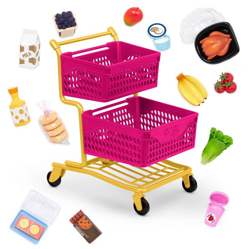 Our Generation Grocery Day Shopping Cart Pink &#38; Yellow Accessory Set for 18&#34; Dolls, 1 of 9
