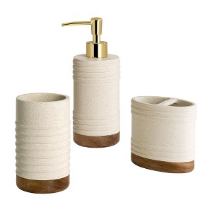 3pc Marson Lotion Pump/Toothbrush Holder/Tumbler Set Gray/Natural - Allure Home Creations - 1 of 4