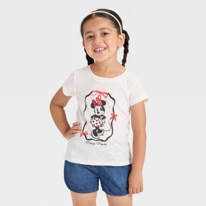 Toddler Girls' Disney Minnie Mouse Short Sleeve Graphic T-Shirt - Off-White - 1 of 4