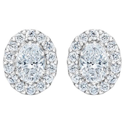 Pompeii3 3/4ct Oval Diamond Halo Earrings In White Or Yellow Gold Lab ...