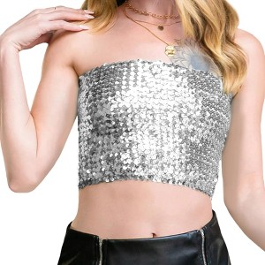Anna-Kaci Women's Strapless Glitter Sequin Sparkle Bandeau - 1 of 4