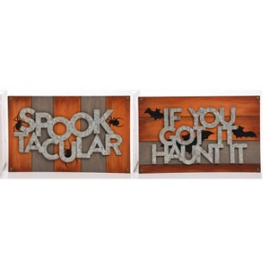 Transpac Wood 16 in. Orange Halloween Spooky Dimensional Sign Set of 2 - 1 of 2