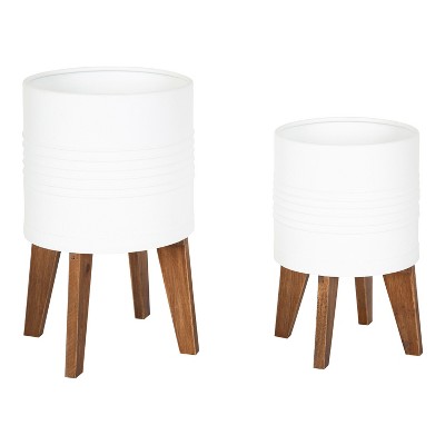 Kate and Laurel Gavri Round Metal Tabletop Planter, 2 Piece, White