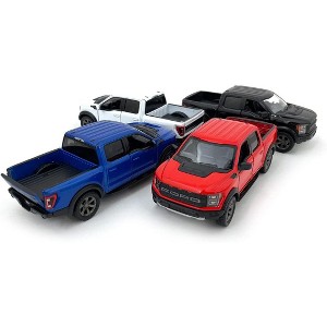 KiNSMART SetOf4 2022 Ford F-150 Raptor 5" 1:46 Scale Die Cast Model Toy Truck Black, White, Red, Blue - 1 of 1
