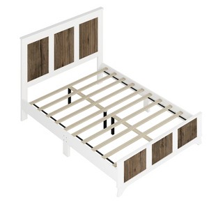 TiramisuBest Farmhouse Wooden Platform Queen Size Bed - White Particle Design - 1 of 4
