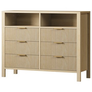 6 Drawer Dresser for Bedroom, Farmhouse Chest of Drawers with 2 Open Shelves and Fluted Doors - 1 of 4