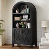 MAYEERTY 63" Tall Arched Storage Cabinet with Beech Wood Door 5 Tier Bookcase for Living Room Dining Room Black - 2 of 4