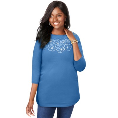 Jessica London Women's Plus Size Stretch Cotton Boatneck Tunic