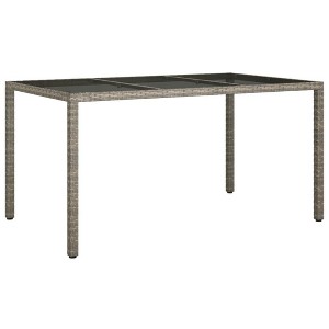 vidaXL Patio Table, 59.1"x35.4"x29.5" Tempered Glass and Poly Rattan Gray - 1 of 4
