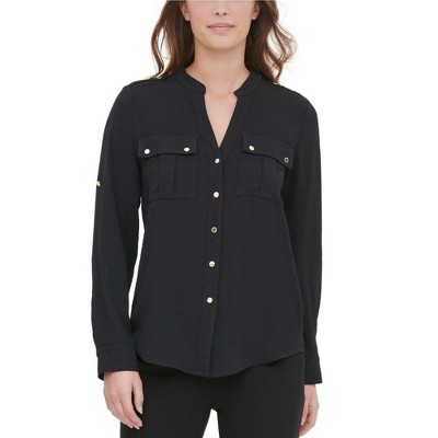 Calvin Klein Womens Textured Button Up Shirt