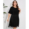 Whizmax Women's Plus Size Fringe Trim Half Sleeve Round Neck Tee Top Long Tassel T Shirt - 4 of 4