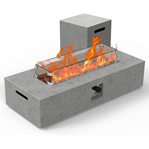 Essential Lounger 56 Large Rectangular Concrete Outdoor 50,000 Btu Firepit  Table With Propane Tank Cover, Wind Guard, Lava Rocks u0026 Table Cover, Gray :  Target