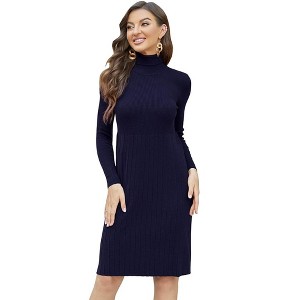 Women's Slim Fit Turtleneck Sweater Dress - 1 of 4