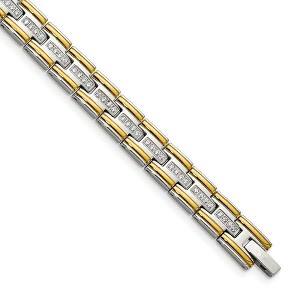 Black Bow Jewelry Mens 8mm Stainless Steel, Gold-Tone Plated & CZ Link Bracelet, 8.5 In - 1 of 4