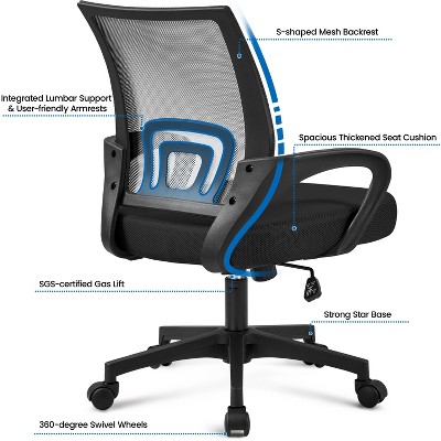 Yaheetech Black Mesh Mid-Back Swivel Office Chairs, Set of 2