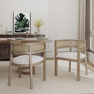 ModernLuxe 2pcs Dining Chairs, Set of 2 Wooden Accent Chairs with Armrest, Rattan Curved Backrest - 1 of 4