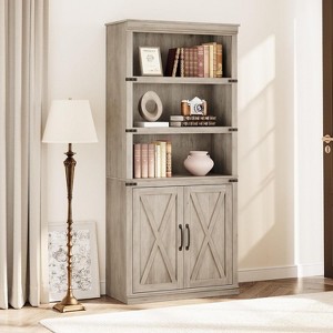 Acekool 5-Tier Farmhouse Bookshelf with Doors, Wooden Storage Cabinet for Living Room, Office, Bedroom - 1 of 4