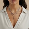 Anna-Kaci Women's Layered Chain Necklace with Engraved Dreams Pendant and Link Chain Design - Silver - 4 of 4