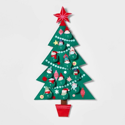 32" Fabric Christmas Tree with Birds Hanging Advent Calendar Green - Wondershop™