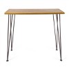 Coolbibila Modern Outdoor Industrial Teak Finished Acacia Wood Bar Table,Wooden Dining Table With Metal Frame,Patio Bistro Porch Bar Table - 3 of 4