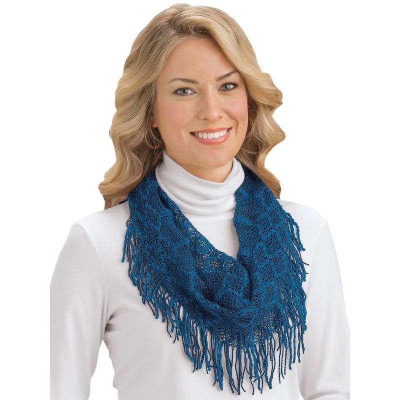 Collections Etc Soft Crochet Knit Infinity Scarf with Tassel Fringe - Dress Up Any Outfit With This Warm Accent, 3 of 4