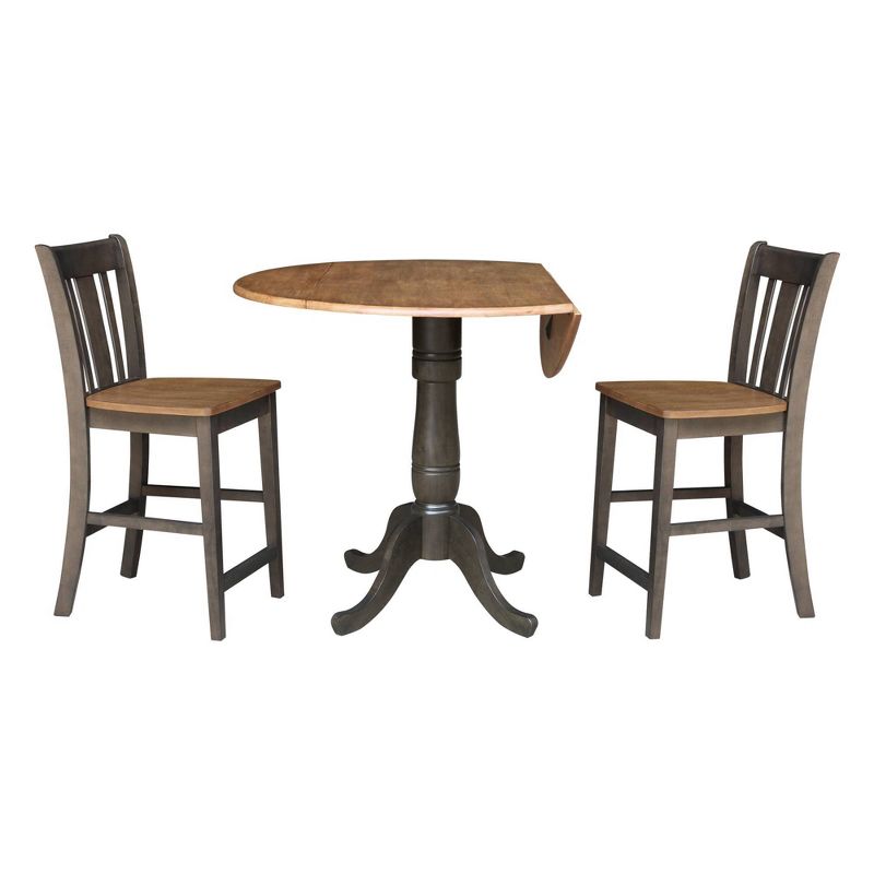 3pc 42&#34; Round Dual Drop Leaf Counter Height Dining Table with 2 Splat Back Stools Hickory/Washed Coal - International Concepts, 3 of 11
