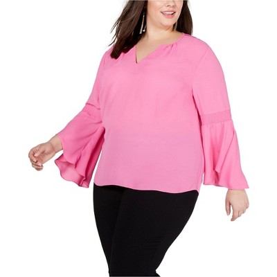 I.N.C International Concepts Womens Bell Sleeve Pullover Blouse, Pink, 3X