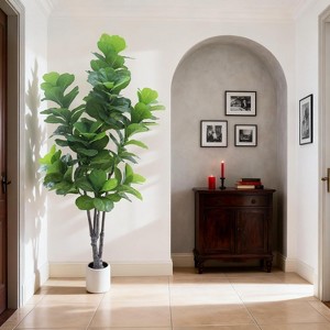 Artificial Fiddle Leaf Fig Tree with Planter Fake Tree Artificial Plants Faux Tree for Decor Indoor Outdoor Home Office Living Room Floor Decoration - 1 of 4