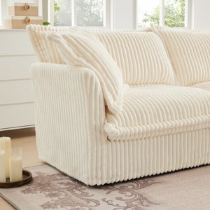 Modern Cream Corduroy Sofa With 1 Big Back Cushion And 2 Big Pillows,Single Couch,Slipcovered Chair,Single Sofa-Maison Boucle - 1 of 4