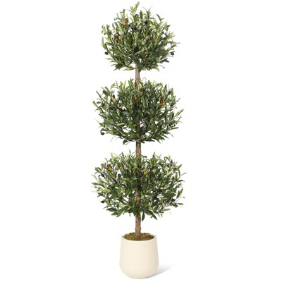 5FT Artificial Olive Triple Ball Topiary Trees with Moss & Inner Pot