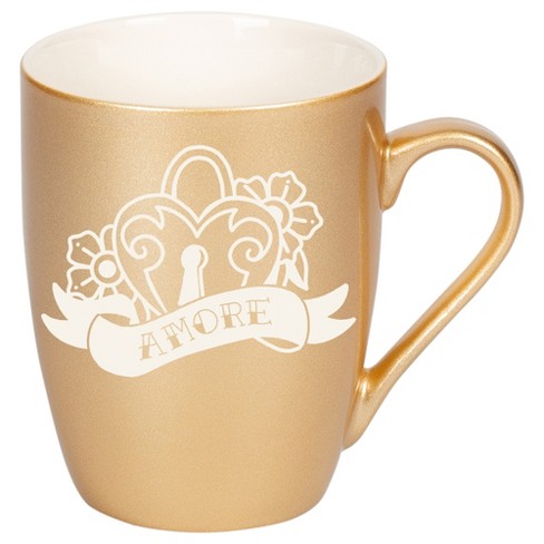 100 North Floral Heart 10 Ounce Vegas Gold Metallic Finish, Comfortably Fits Your Hands, New Bone China Coffee Tea Cup Mug, Amore - image 1 of 1