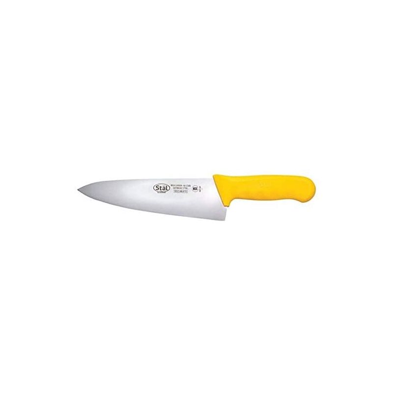 Winco KWP-80Y, 8" High Carbon Steel Chef's Knife with Yellow Polypropylene Handle, Professional Cook's Knife, 1 of 4