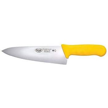 Winco KWP-80Y, 8" High Carbon Steel Chef's Knife with Yellow Polypropylene Handle, Professional Cook's Knife