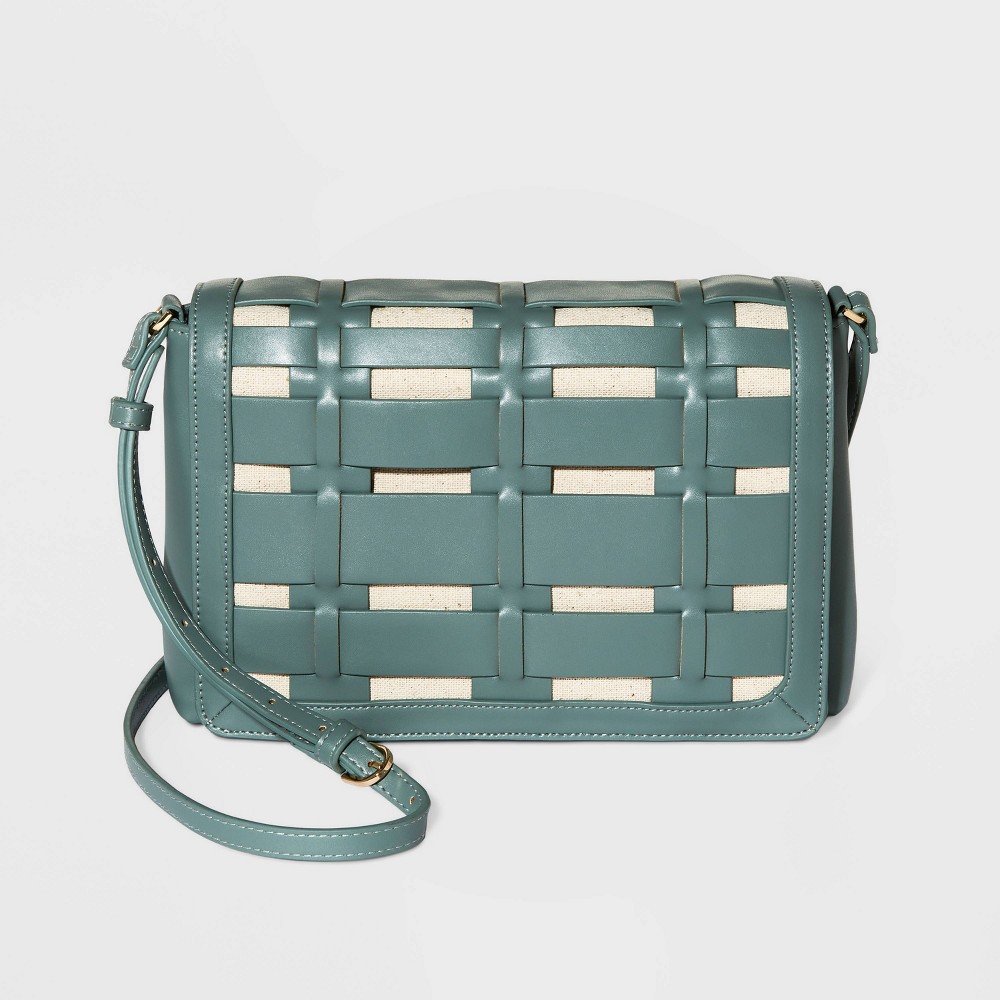 Basket Weave Woven Crossbody Bag - A New Day Teal Blue