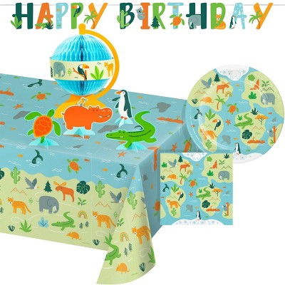Creative Converting World Adventure First Birthday Wildlife Animal Tableware and Decor Set 8ct
