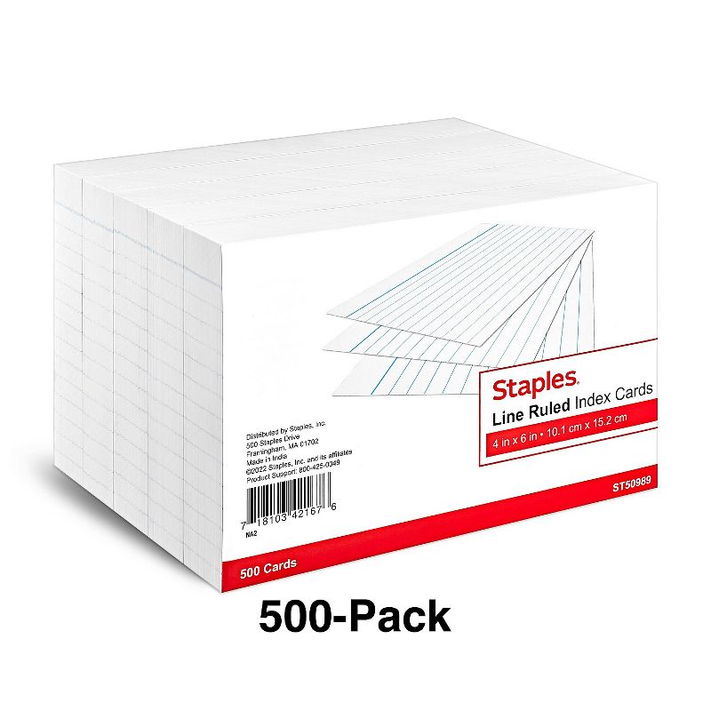 Staples 4" x 6" Line Ruled White Index Cards 500/Pack (50989) 233510, 2 of 6