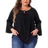 Agnes Orinda Women's Plus Size Holiday 3/4 Flare Sleeve Peasant Keyhole Tie Boho Blouse - 2 of 4